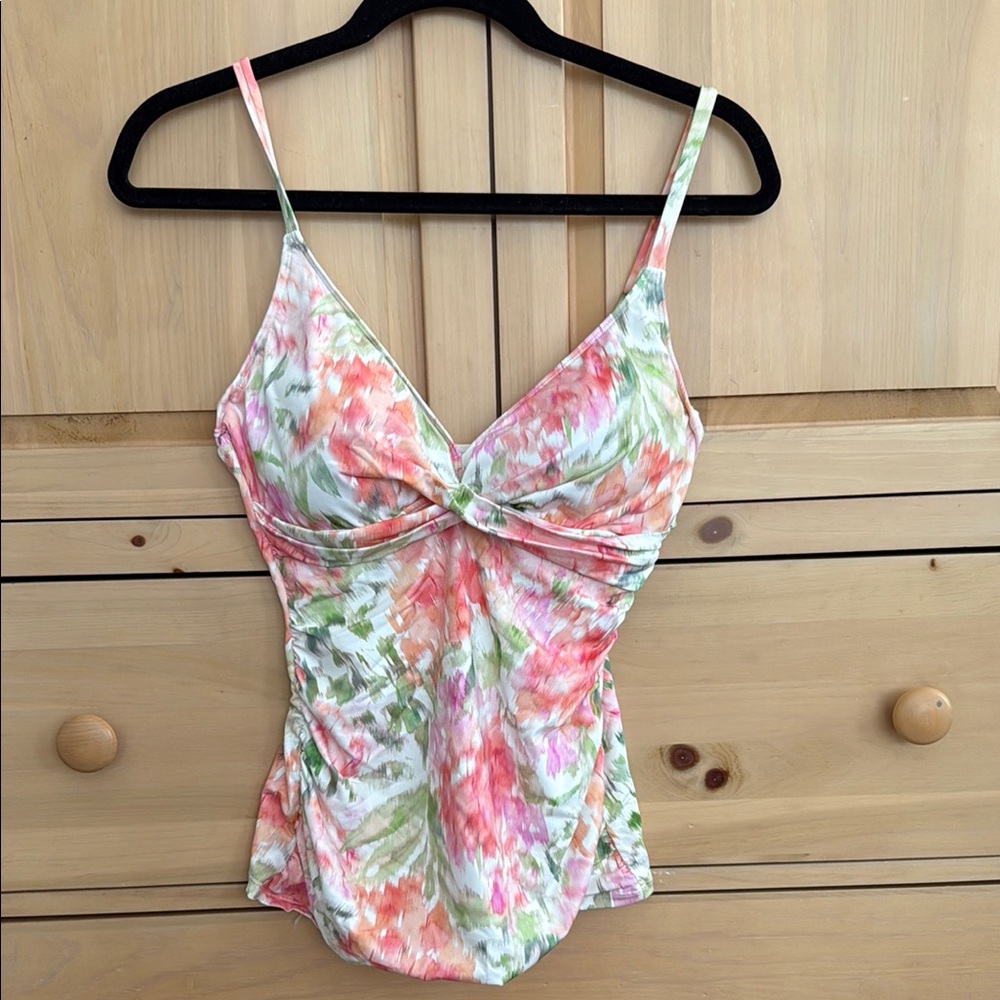 Ralph Lauren Pink and Green Floral One Piece Swimsuit